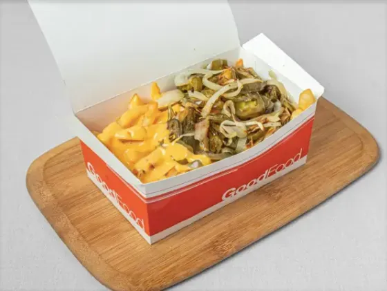 Loaded chips in a takeaway box